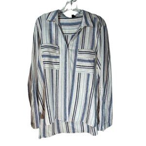 Linen Blue and White Striped JONES NEW YORK Signature button down blouse top XL